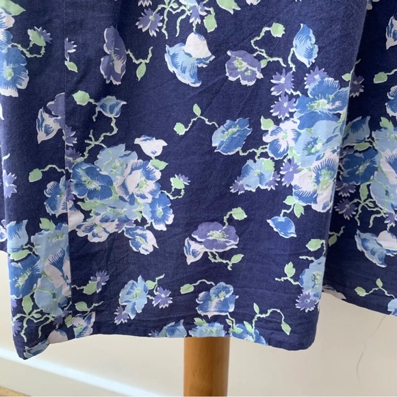 Vintage Laura Ashley UK 14 Cotton Tea Dress Blue Floral Puff Sleeve Square Neck - Picture 9 of 12
